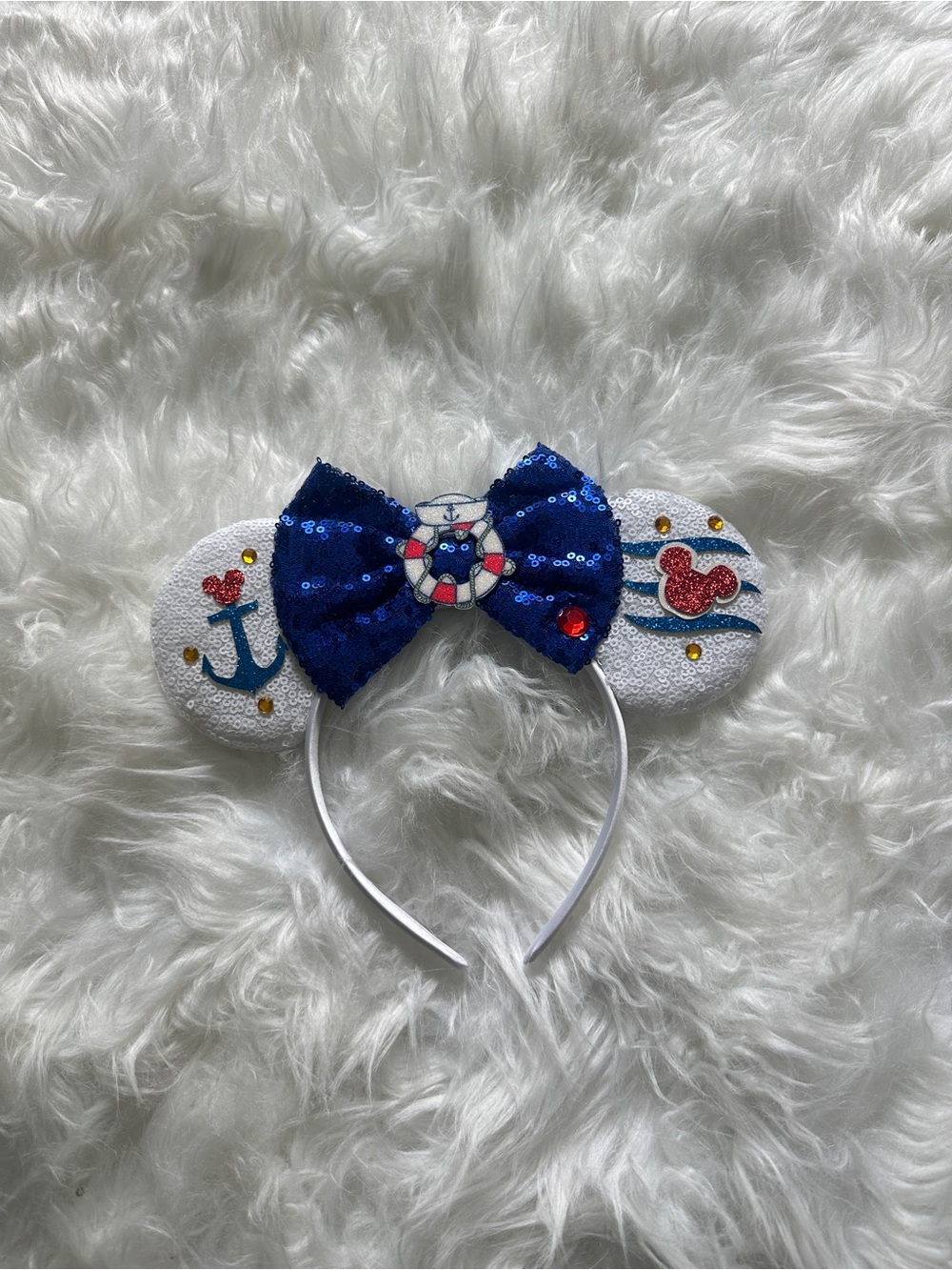 Navy Sequin Nautical  Headband with Bow